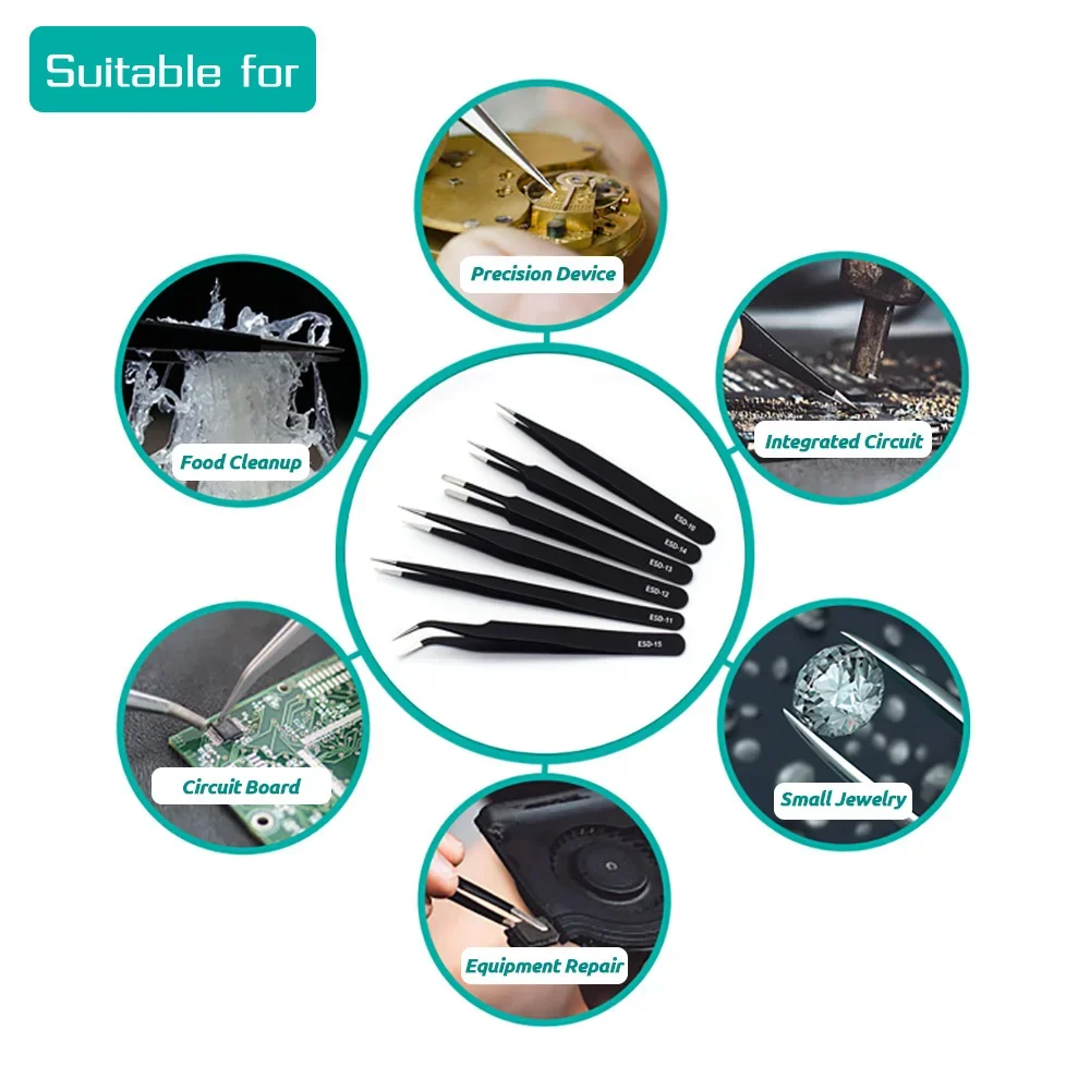 6pcs Precision Tweezers Set ES - Diy Electronics Soldering Kit 评论和价格